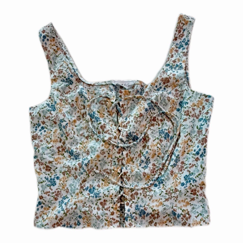 NWOT Sage The Label Floral Corset Crop Top Womens Small Lace Up Cottagecore