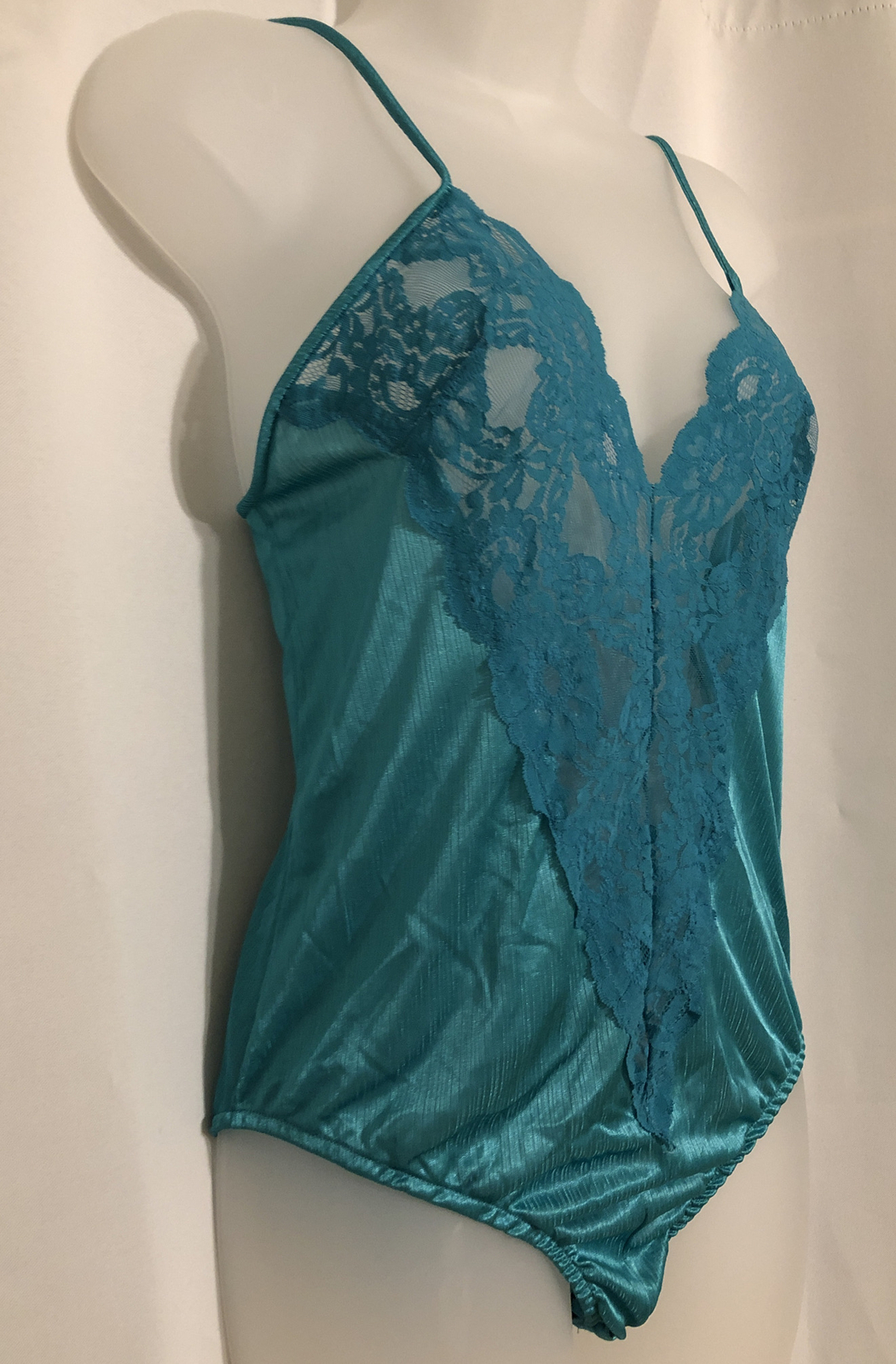Vintage True Stain Emerald Green Lace Bodysuit Size M Retro Bodysuit swimsuit