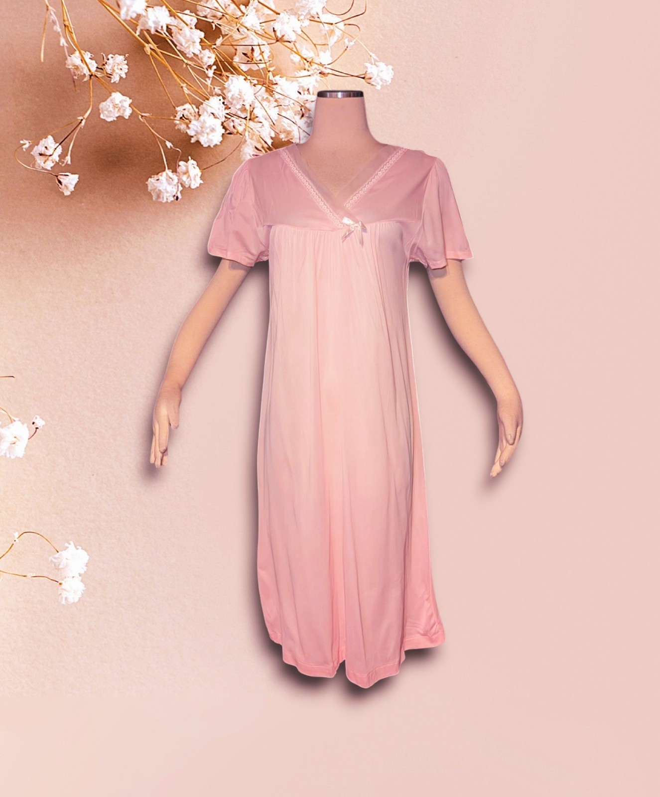 VTG 1970s PHILMAID Pink Short Sleeve Nightgown Women&rsquo;s 40/42 L Runproof Acetate