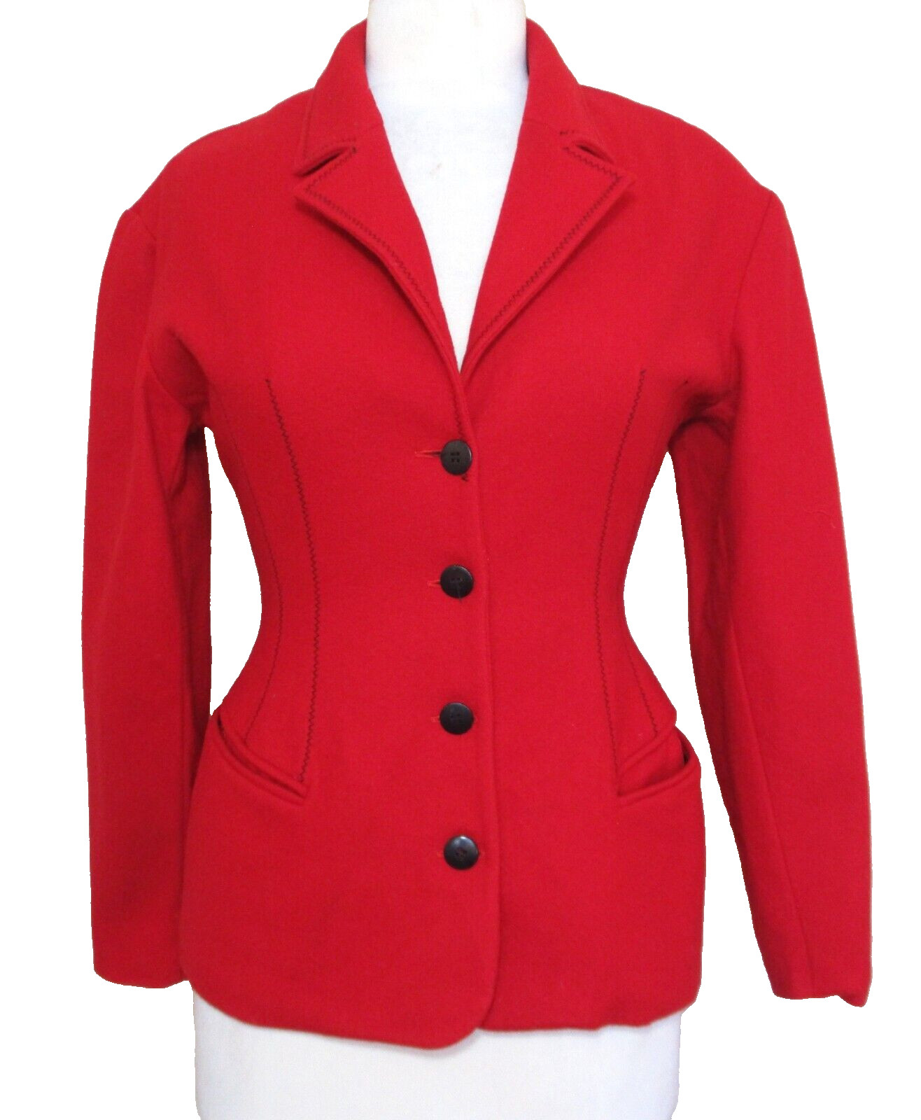 Vintage 1980s Plein Sud Jacket Red Wool Cashmere Blend XS Women Nipped Waist