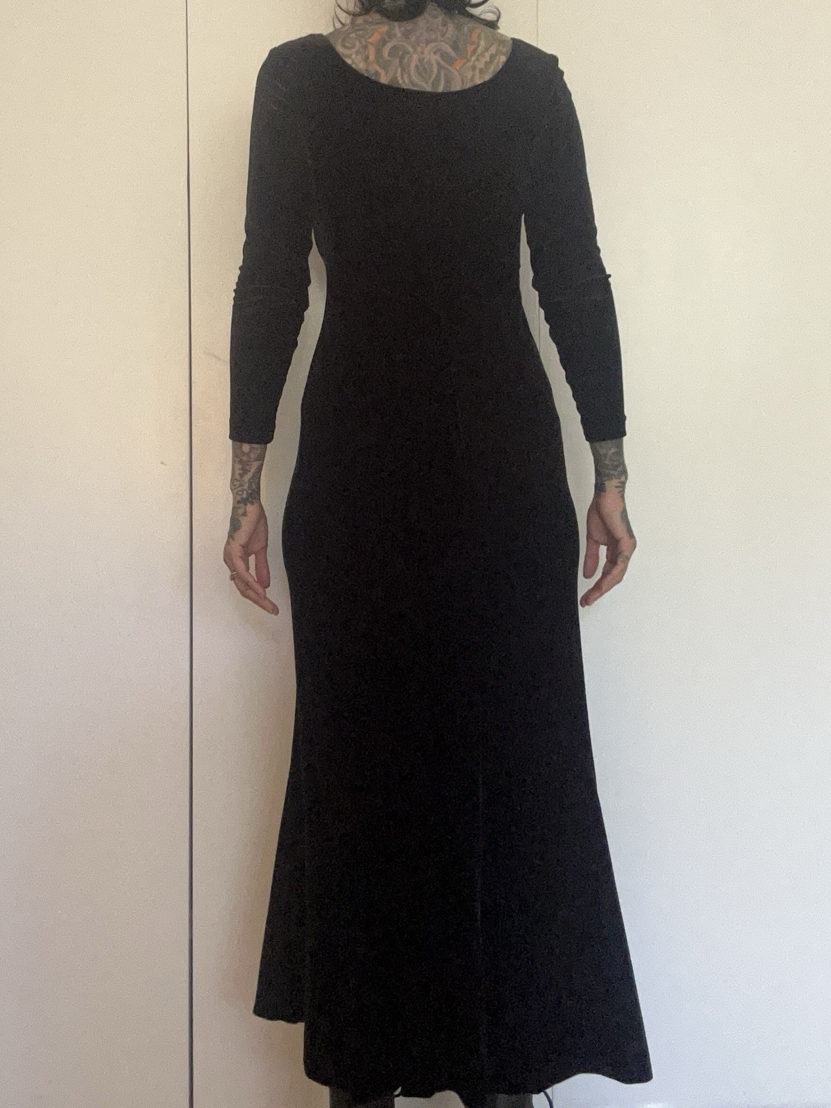 Vintage 90s Black Velvet Long Sleeve Maxi Dress