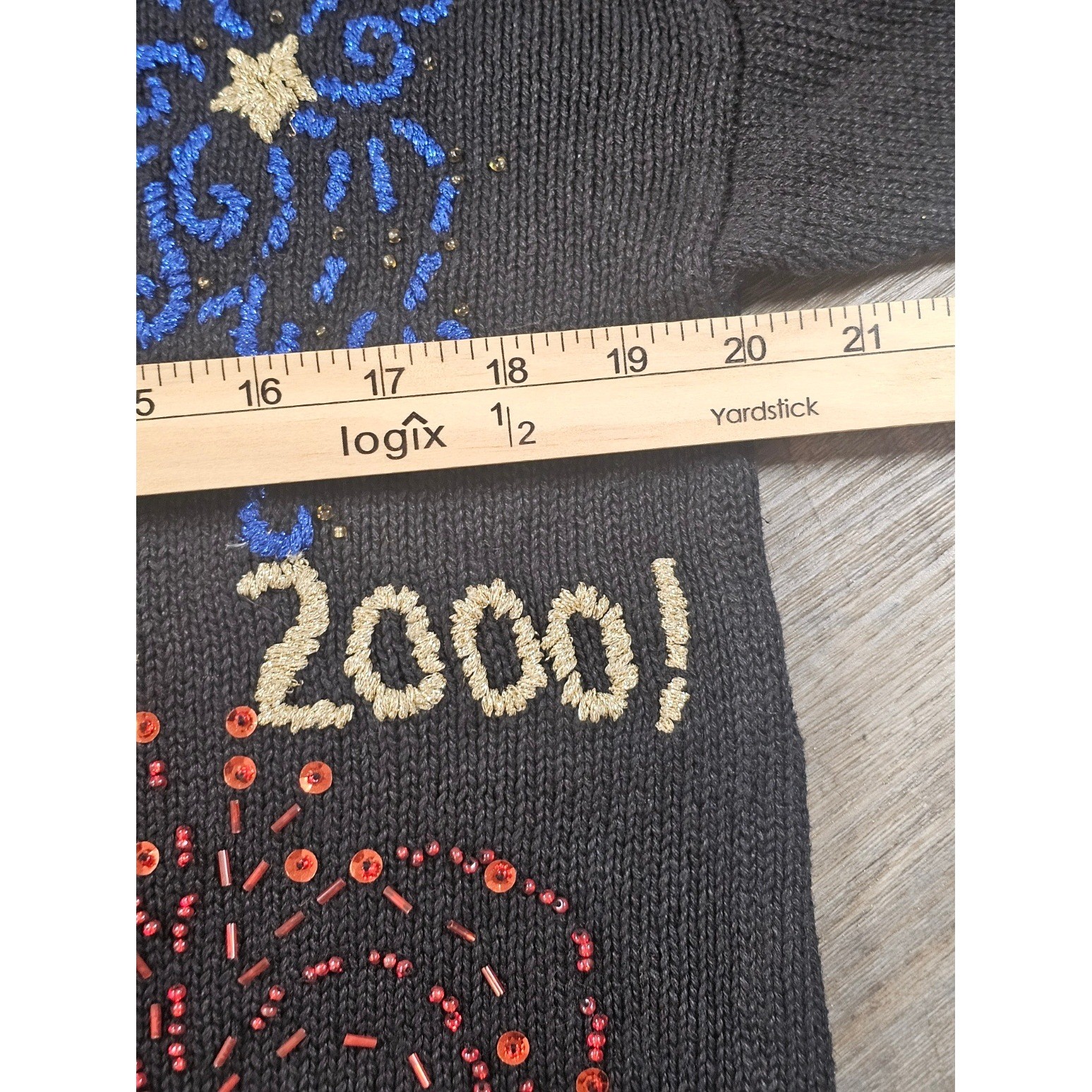 Vintage Y2K Happy 2000 Millennium Fireworks Cardigan Sweater Beaded Sequin Party
