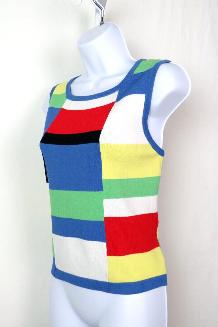 VTG 1990s 2000s BELLDINI SMALL KNIT CAMI TANK TOP COLOR BLOCK RED BLUE BLACK