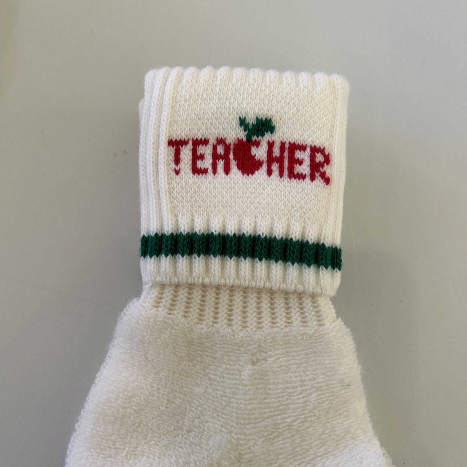 VTG Socks Teacher School for Bare Feet USA Quarter 90s 9-11 White Acrylic Blend