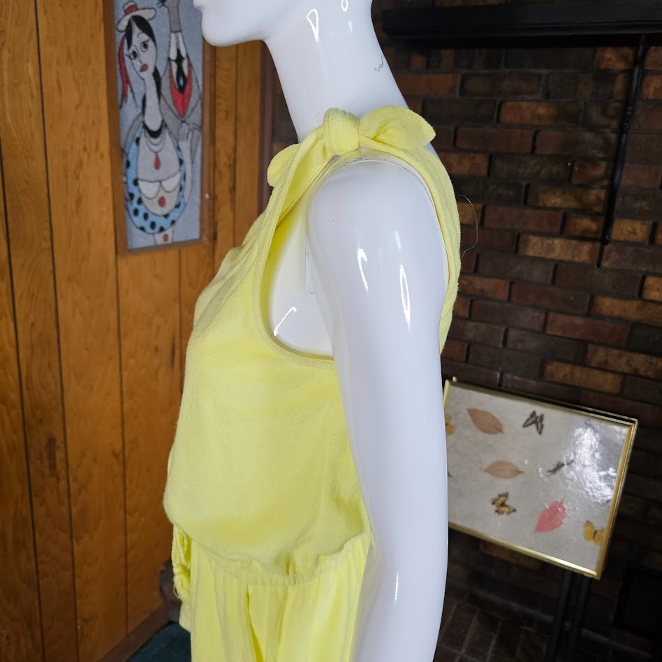 Vintage 80s Playsuit Terry Cloth Bathing Suit Coverup Cheeky Shorts Romper S/M