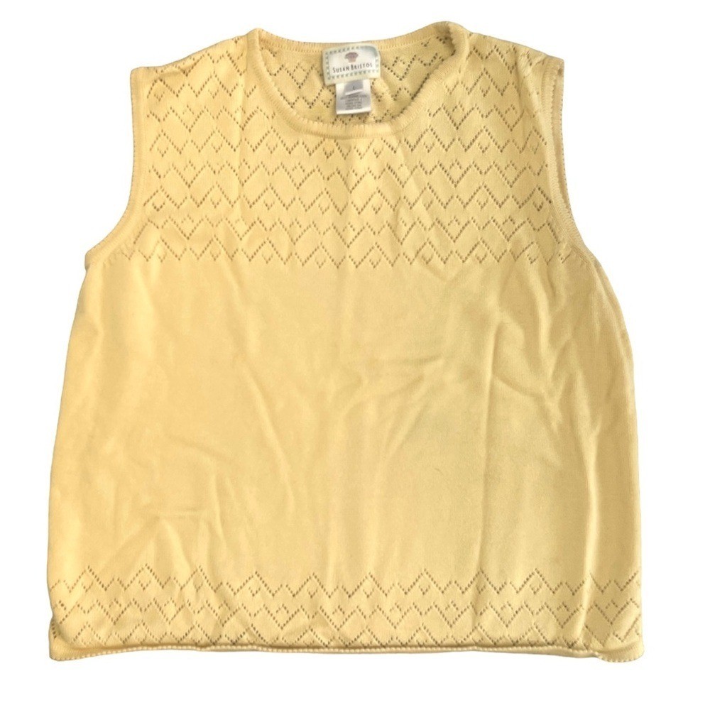 Vintage Susan Bristol Sweater Womens Vest Large Yellow Knit Grannycore Soft Girl