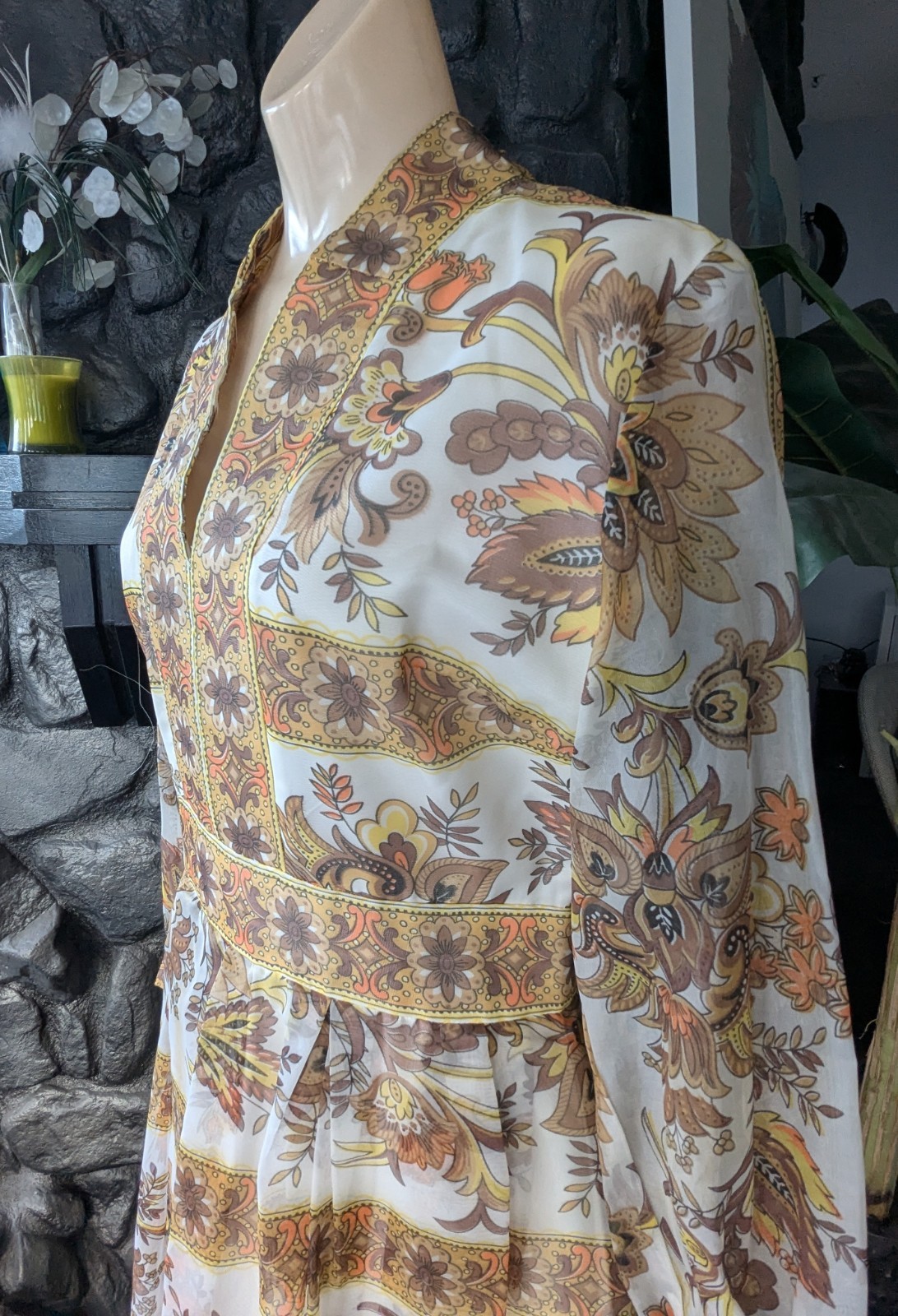 Avalon Classics VTG 1970&rsquo;s Hostess Dress Maxi Empire Waist Sheer Floral Sz 12/14