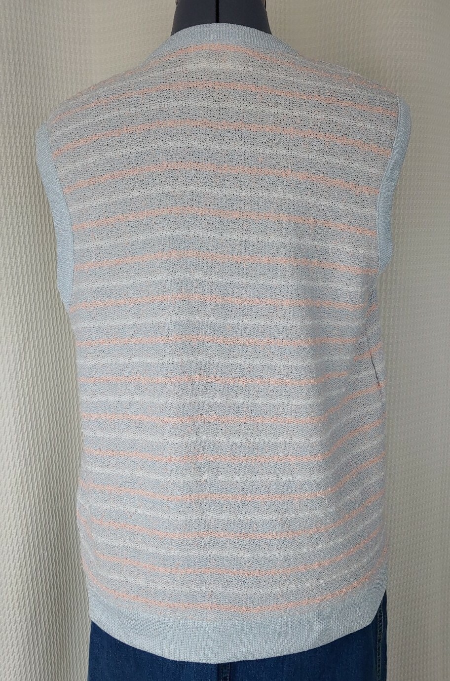 Vintage Devon Light Blue, Peach & White Striped Acrylic Sweater Vest Size Large
