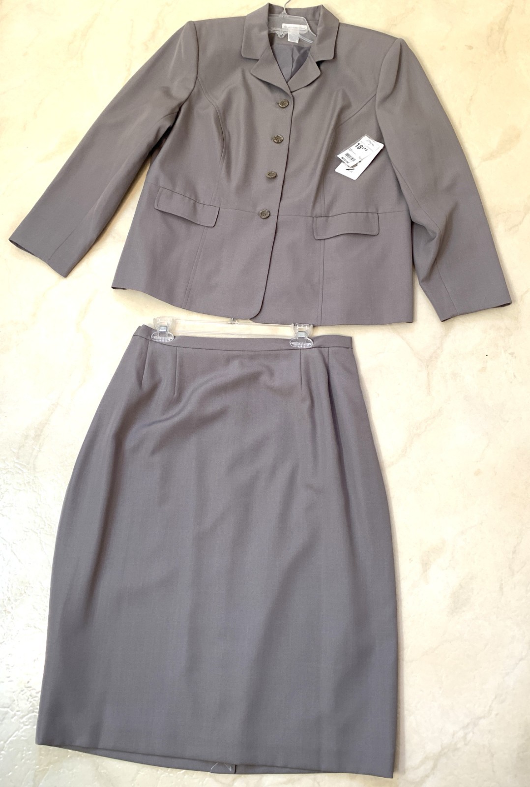 Vintage 2000 Worthington Taupe Suit Skirt & Jacket Size 18W Fully Lined New NWT