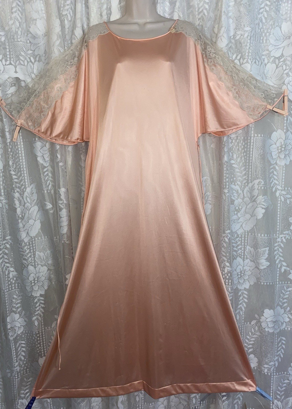 VTG NWT L XL PEACH VANITY FAIR Nylon Hostess Caftan Nightgown Negligee Gown