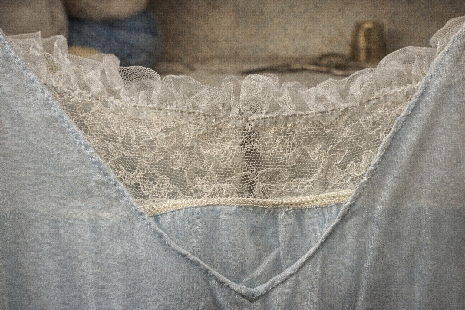 Sheer Light Blue & Lace Long Nylon Nightgown 1950s-60s Edwards Lingerie Size 32