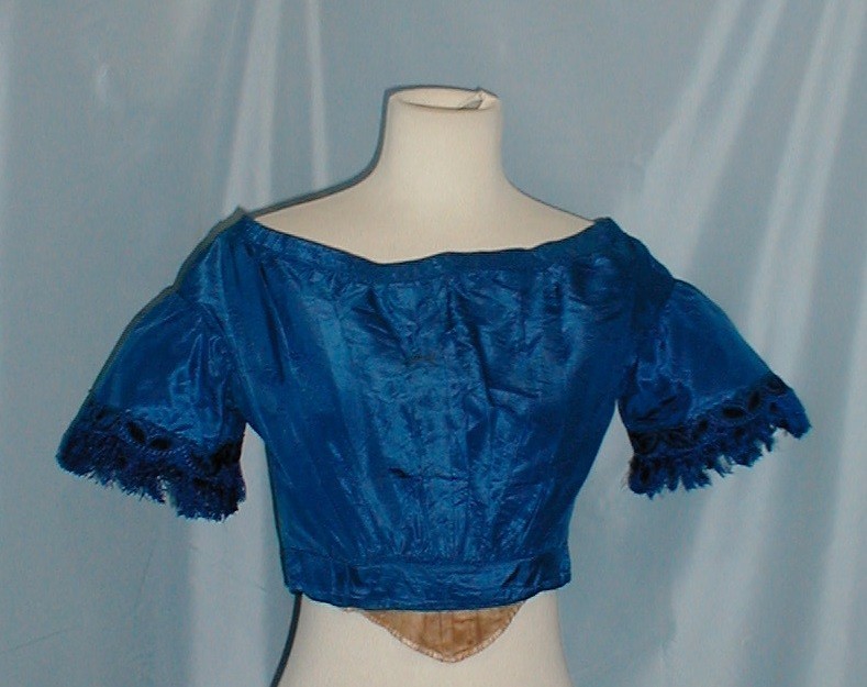 Elegant Antique Dress Ballgown Bodice Victorian 1860 Royal Blue Silk