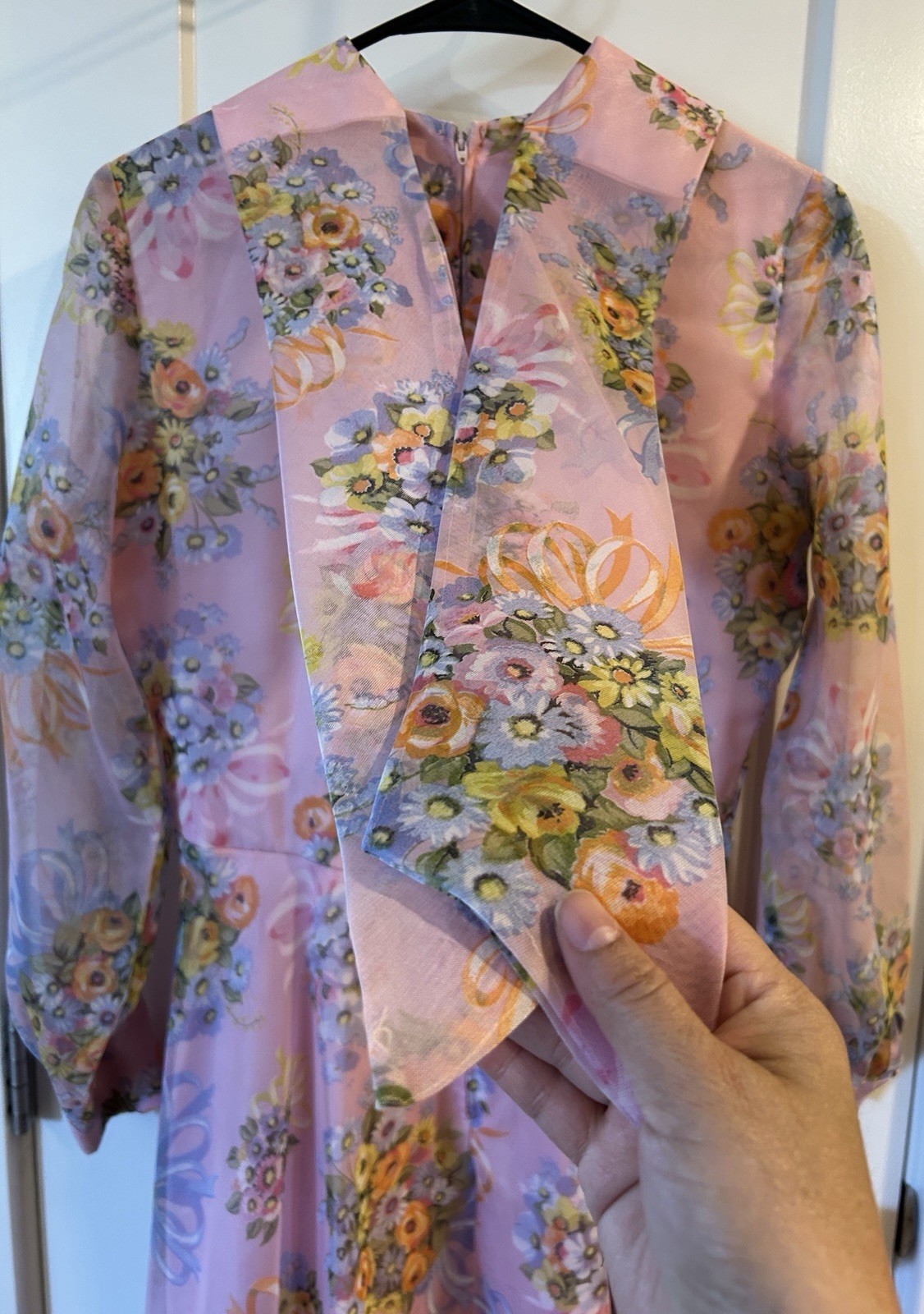 Avalon Classics Pink Floral Chiffon Maxi Dress Gown Sz 12 Cottage ILGWU Label