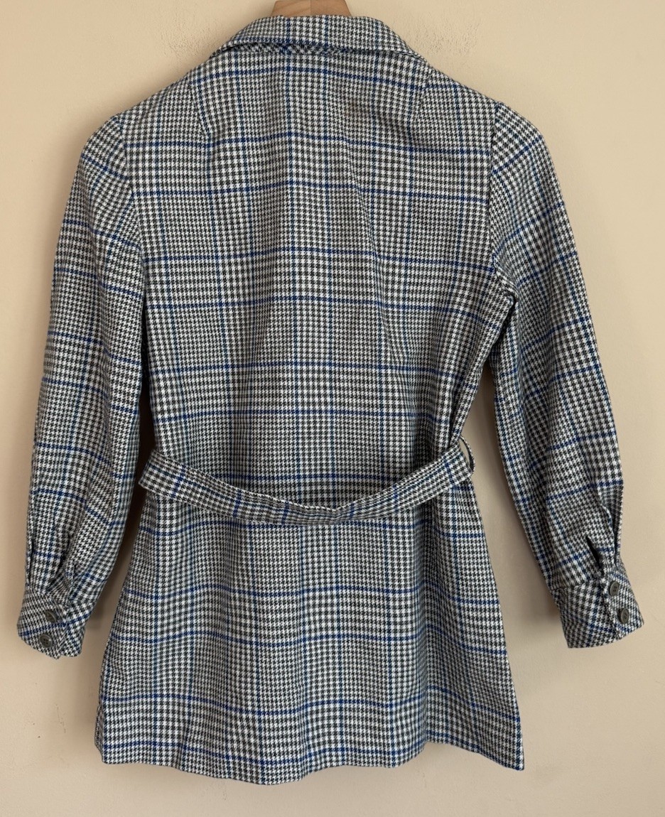 Vintage Jacket Wool 60s 70s Houndstooth Belted Blazer Womens Size Small