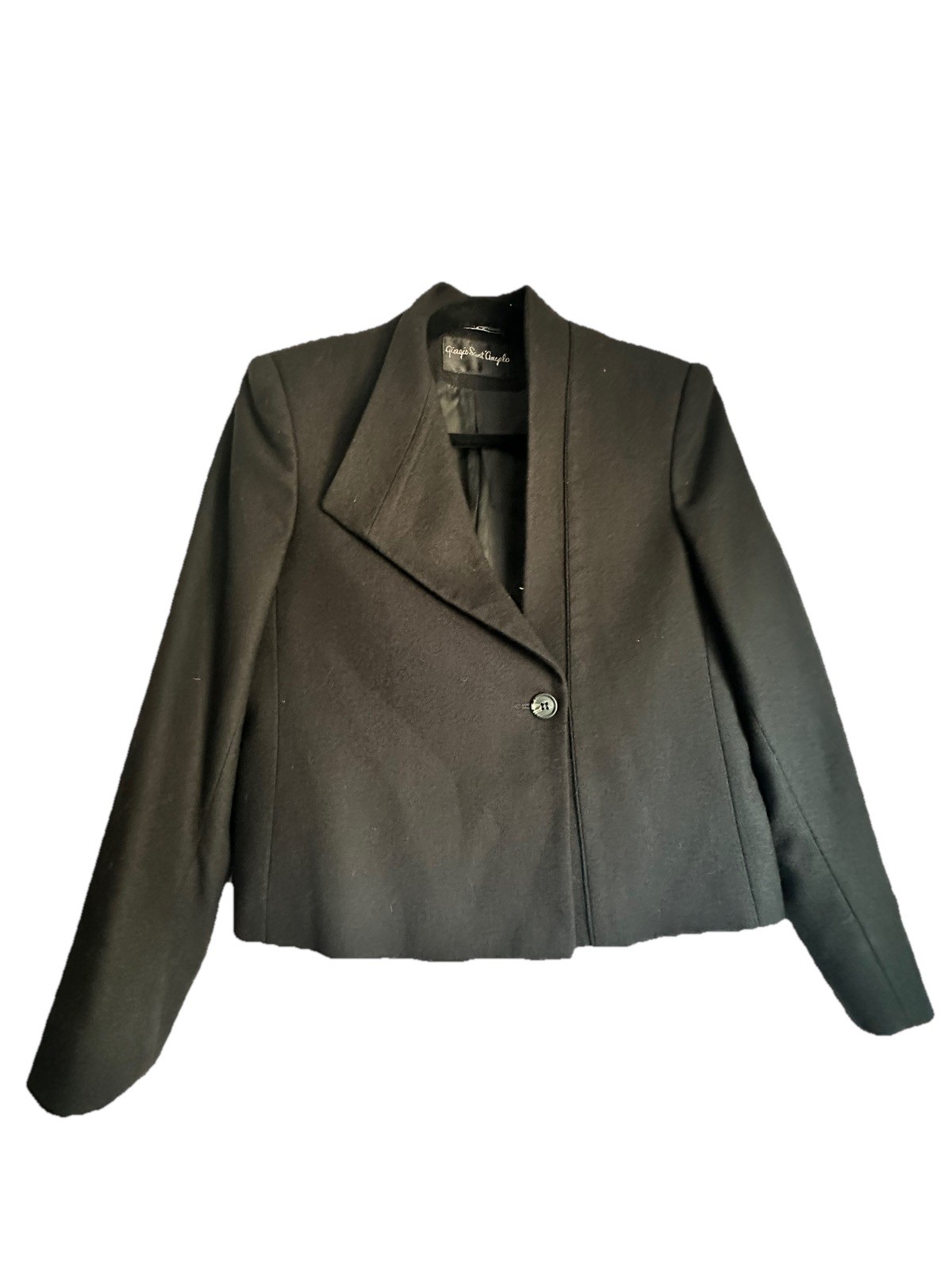 GIORGIO SANT ANGELO Vintage Cropped Black Wool Asymmetrical Lapel Blazer Sz M