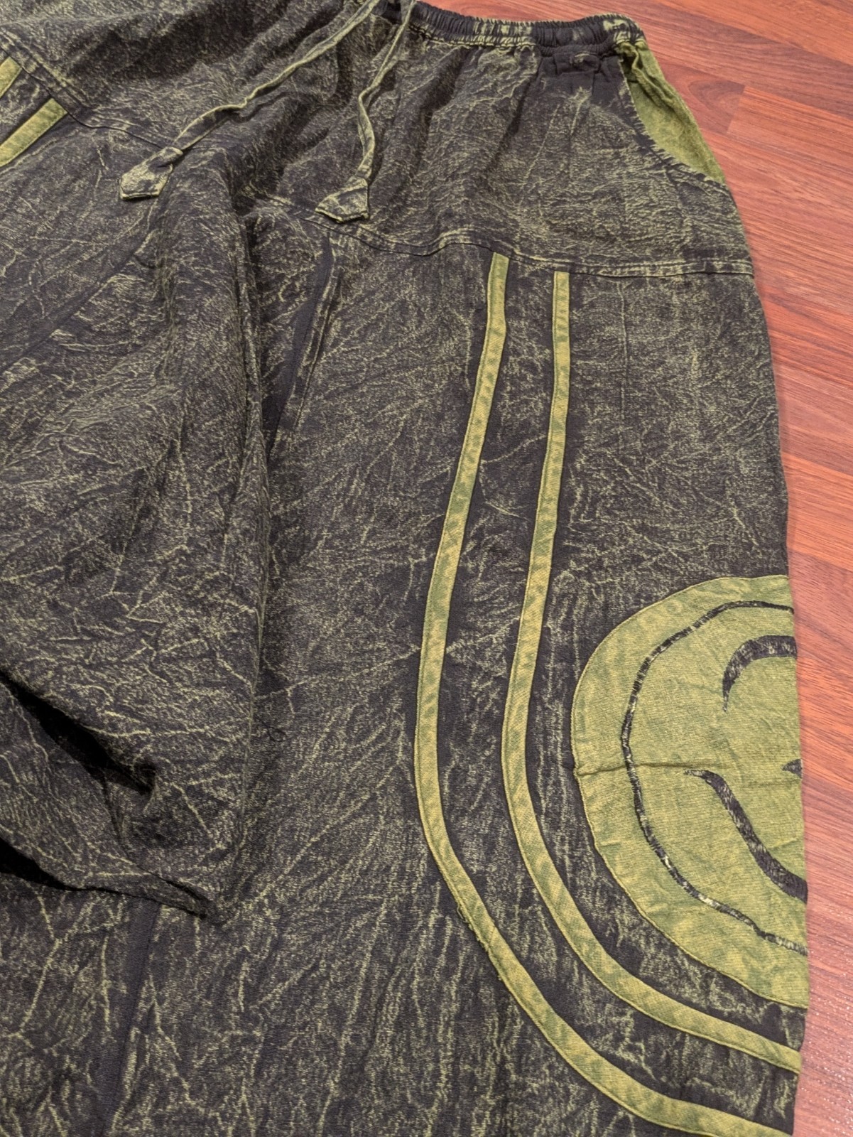 Vintage Kharmic Chameleon Harem Pants Black Green Acid Wash Festival Boho