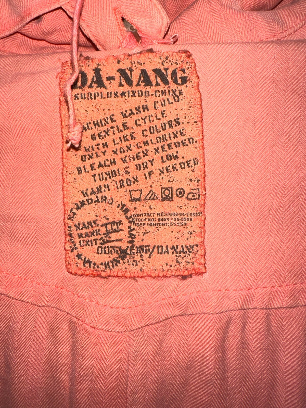 DA-NANG Surplus Indo-Chine Peach Embroidered Utility Cargo Jacket Sz XS NWT