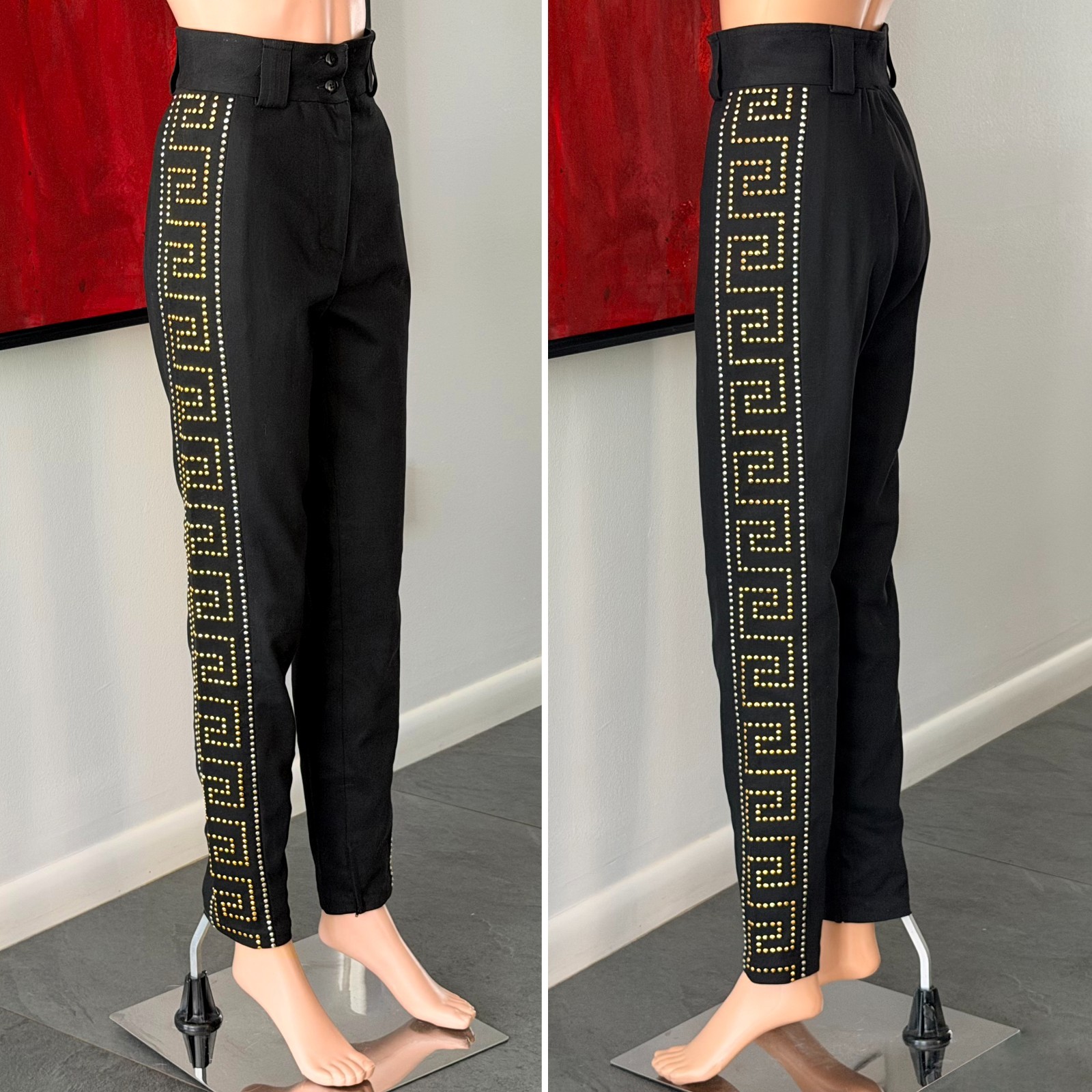 GIANNI VERSACE cotton pants Greek Key studded size IT 40 from F/W 1992/93