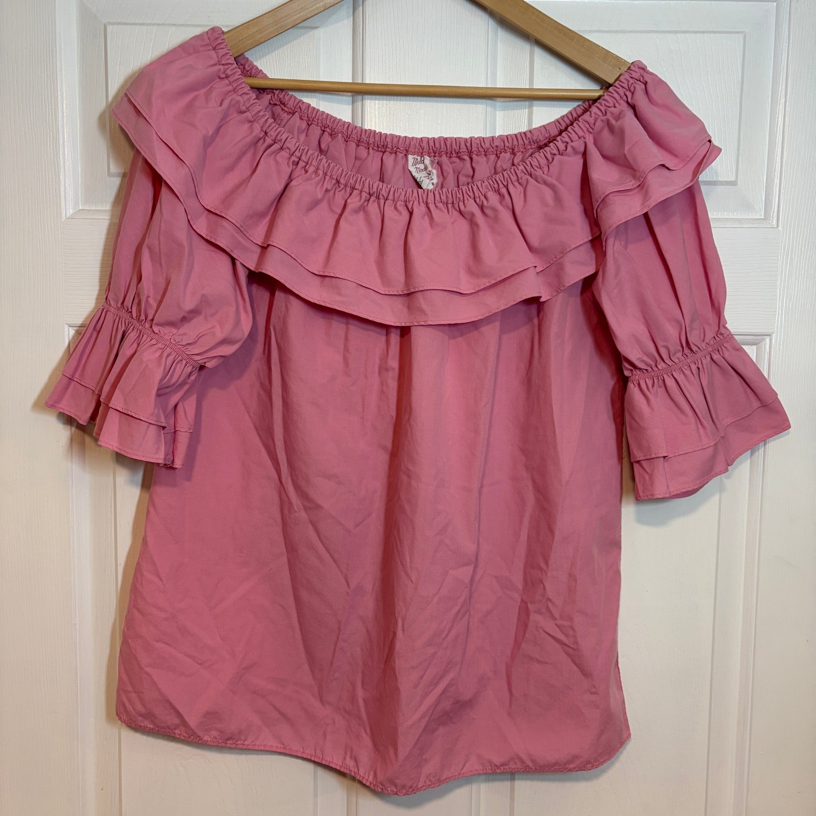 Malco Modes Mauve Pink Off Shoulder Ruffle Blouse Vintage 80s M Ren Fair Cottage
