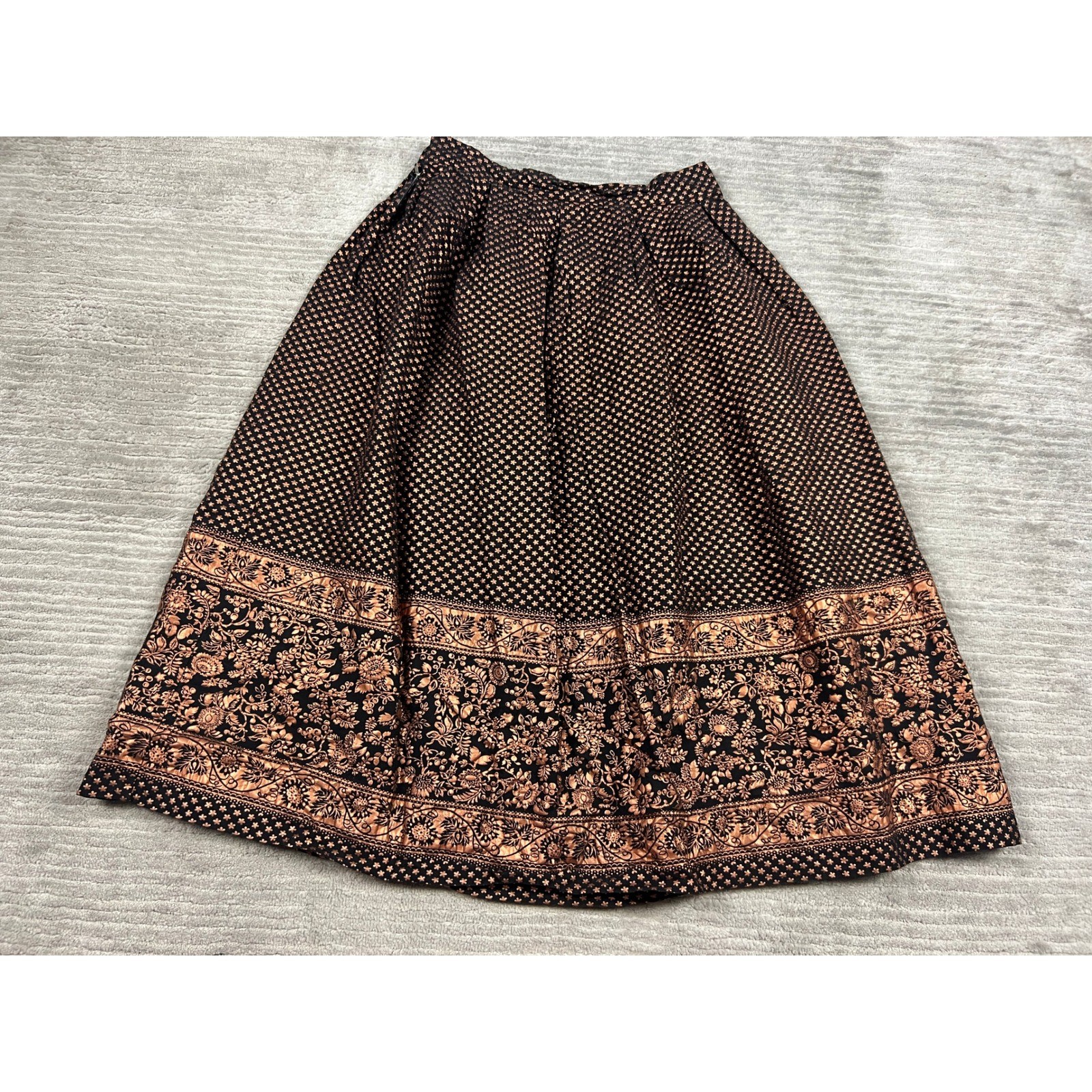 Maisonette Frock Skirt Womens 29W Black Copper Vintage A-Line Floral Midi Border