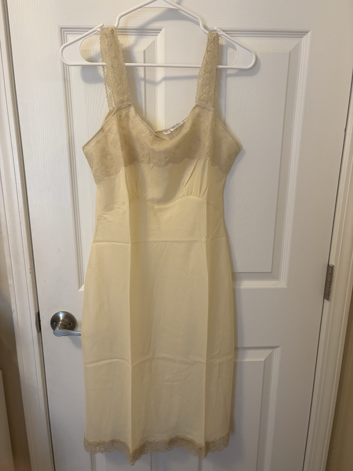 Lady Lynne VTG Slip Dress Beige Lace Trim 42” Sz 36 1500 Brand New Without Tags