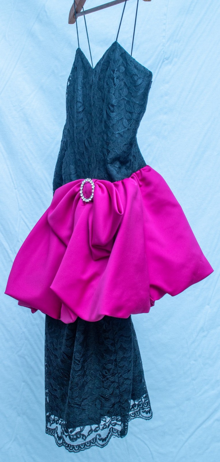 1980s Vintage Dress Black Lace Pink Peplum Cocktail Party Statement Boutique 8