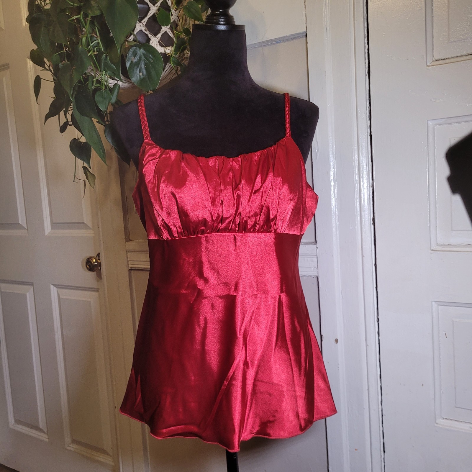 Y2k B WEAR Red Satin Camisole Size XL Made In USA Wmns