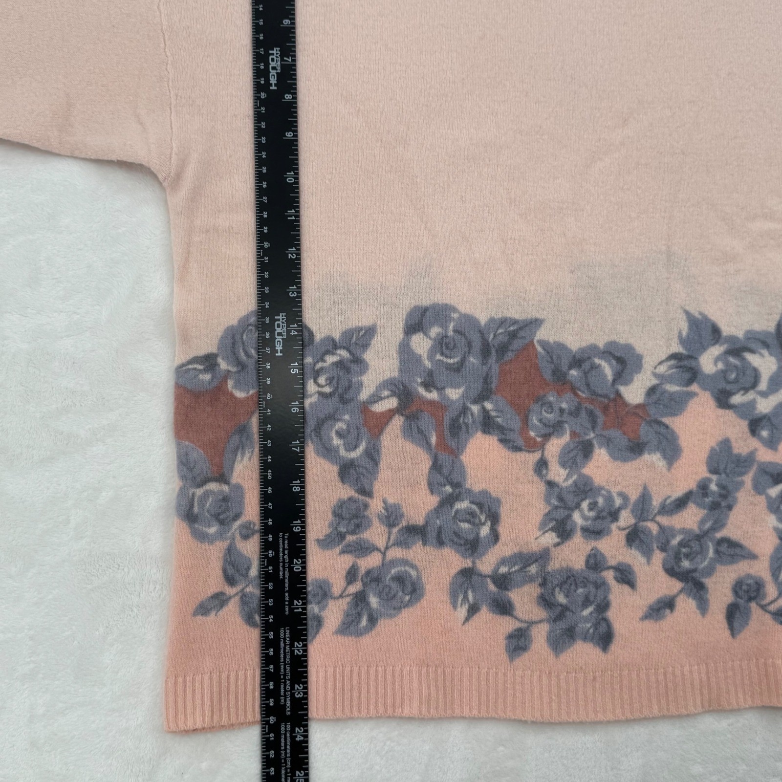 Together! Vintage Pink 100% Lambswool Floral Rose Intarsia Sweater Womans Small