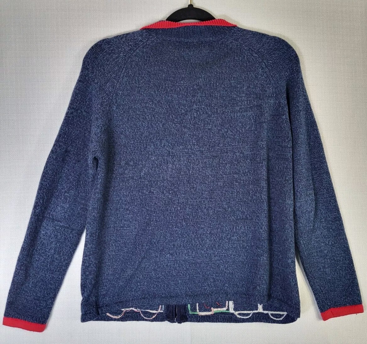 Tiara International Christmas Zip-Up Blue Sweater Small Snowman Beaded Grandma