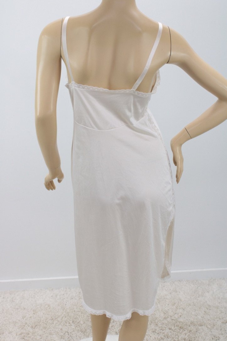 Vintage Full Slip sz 38 White Nylon Lace Trim Down Side Satin Straps USA