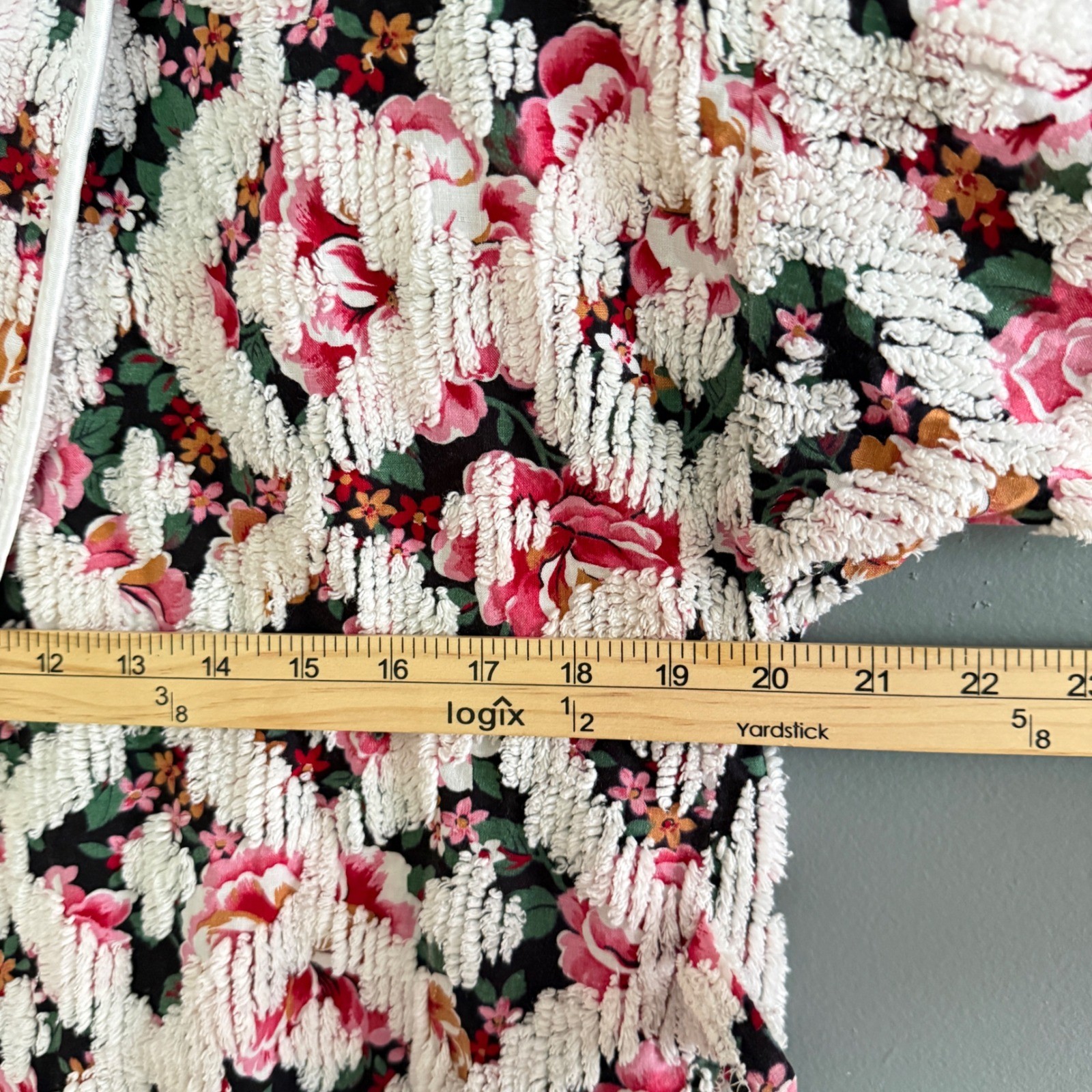 Vtg Stan Herman Herbcraft Chenille Floral Robe Housecoat Pink Rose Cottagecore