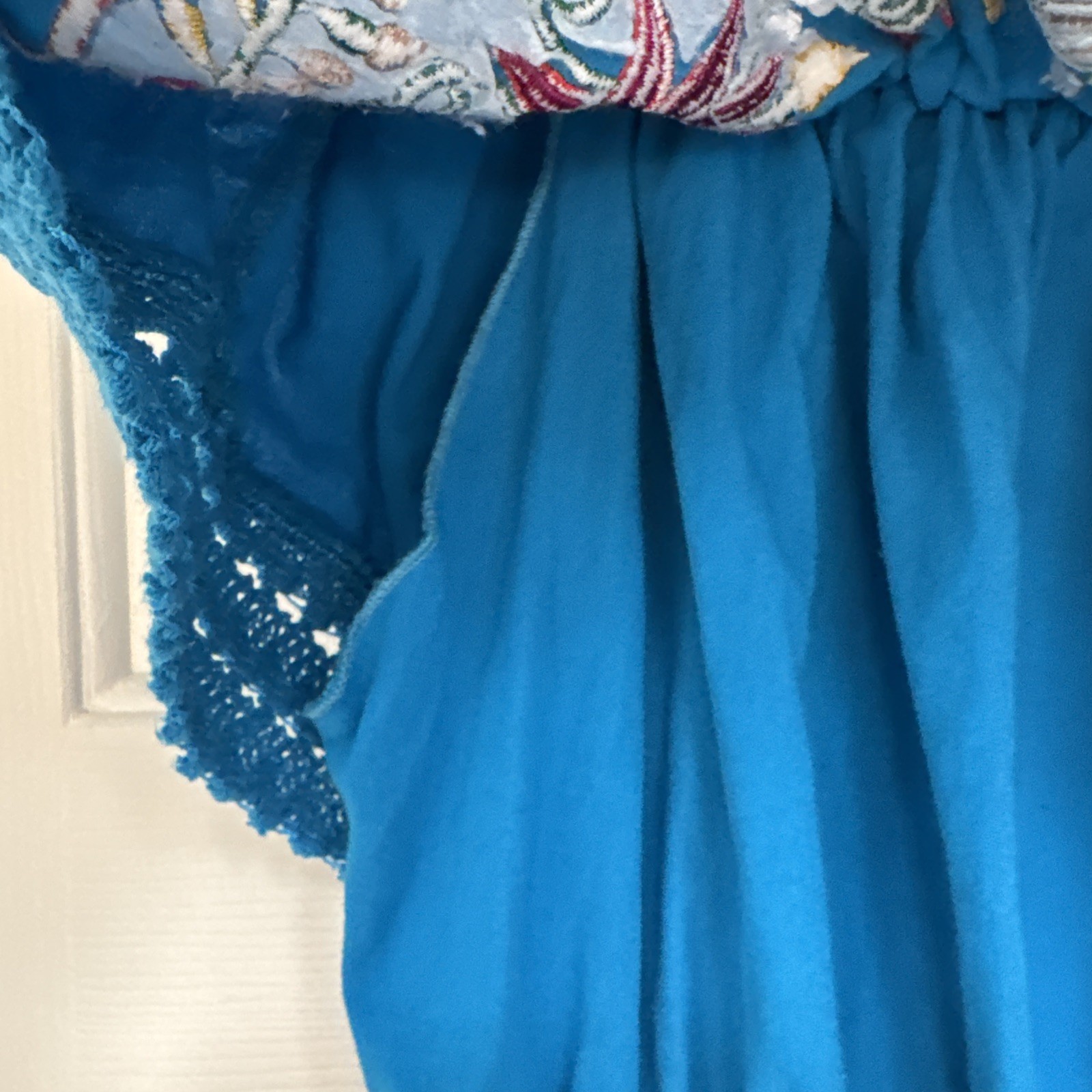 Mexican Folk M/L Embroidered Hand Crafted Ocean Floral Boho Artisan Hippie Dress