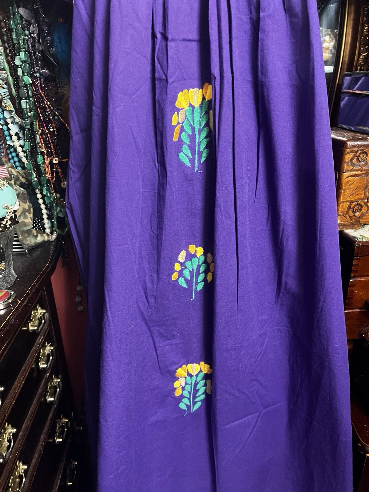 Beautiful Mexican Oaxacan Deep Purple With Multi Colored Embroidery M/L