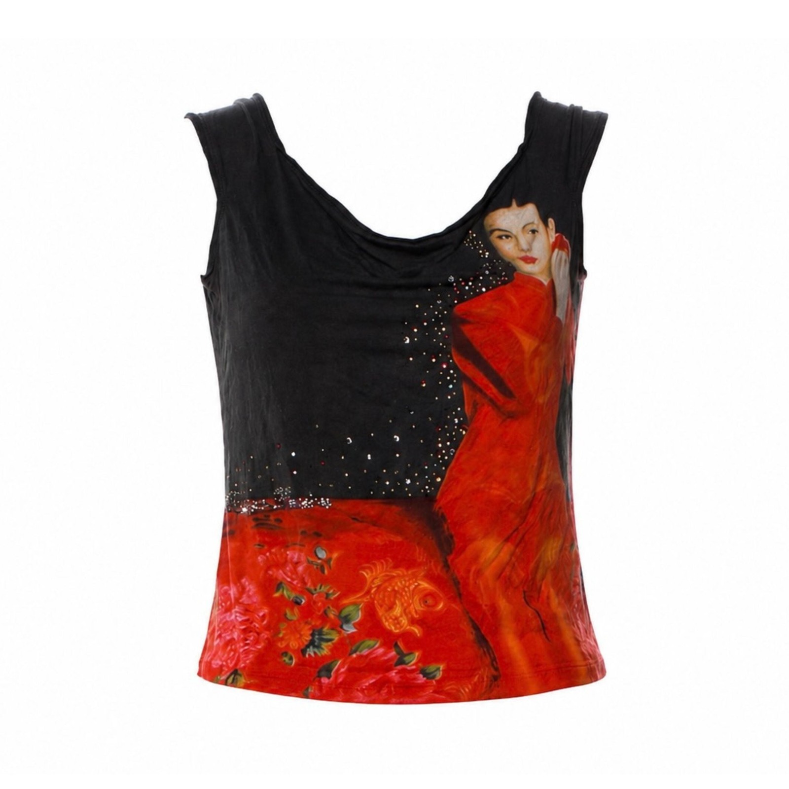 Voyage Passion Vintage Printed Crystal Embellished Tank Top