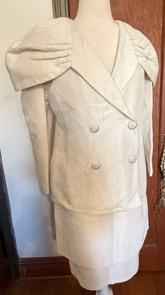 Vintage Custom Made Dramatic Dynasty Shoulder Bridal Two Piece Suit Set