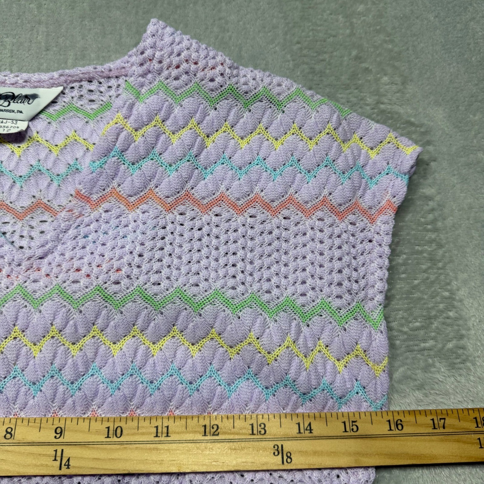 Vintage 70s Lavender Zigzag Knit Polyester Sleeveless Shift Dress Size 12 S/M