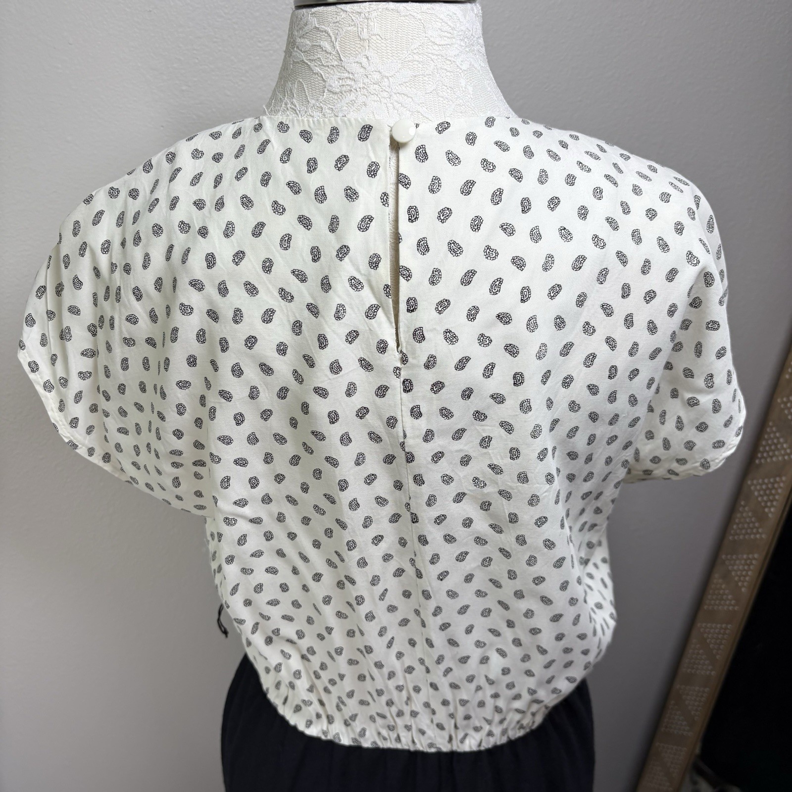Vintage ~80’s Stuart Alan USA Made Black White Paisley/Solid Midi Dress Size 14