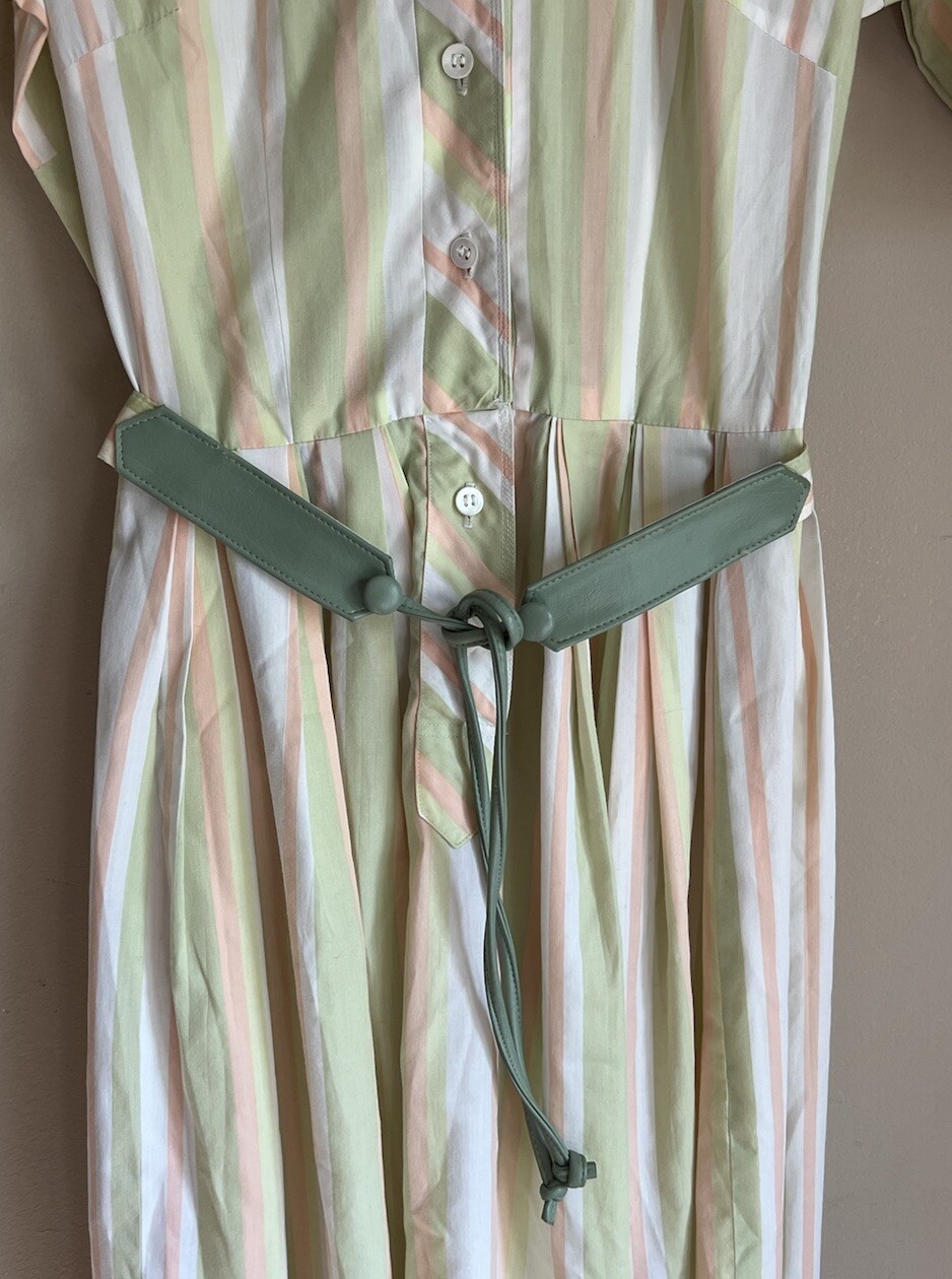 Vintage Shirt Dress Full Skirt Stripe Fit Flare 50s 60s Rockabilly XS 0 2 Belt