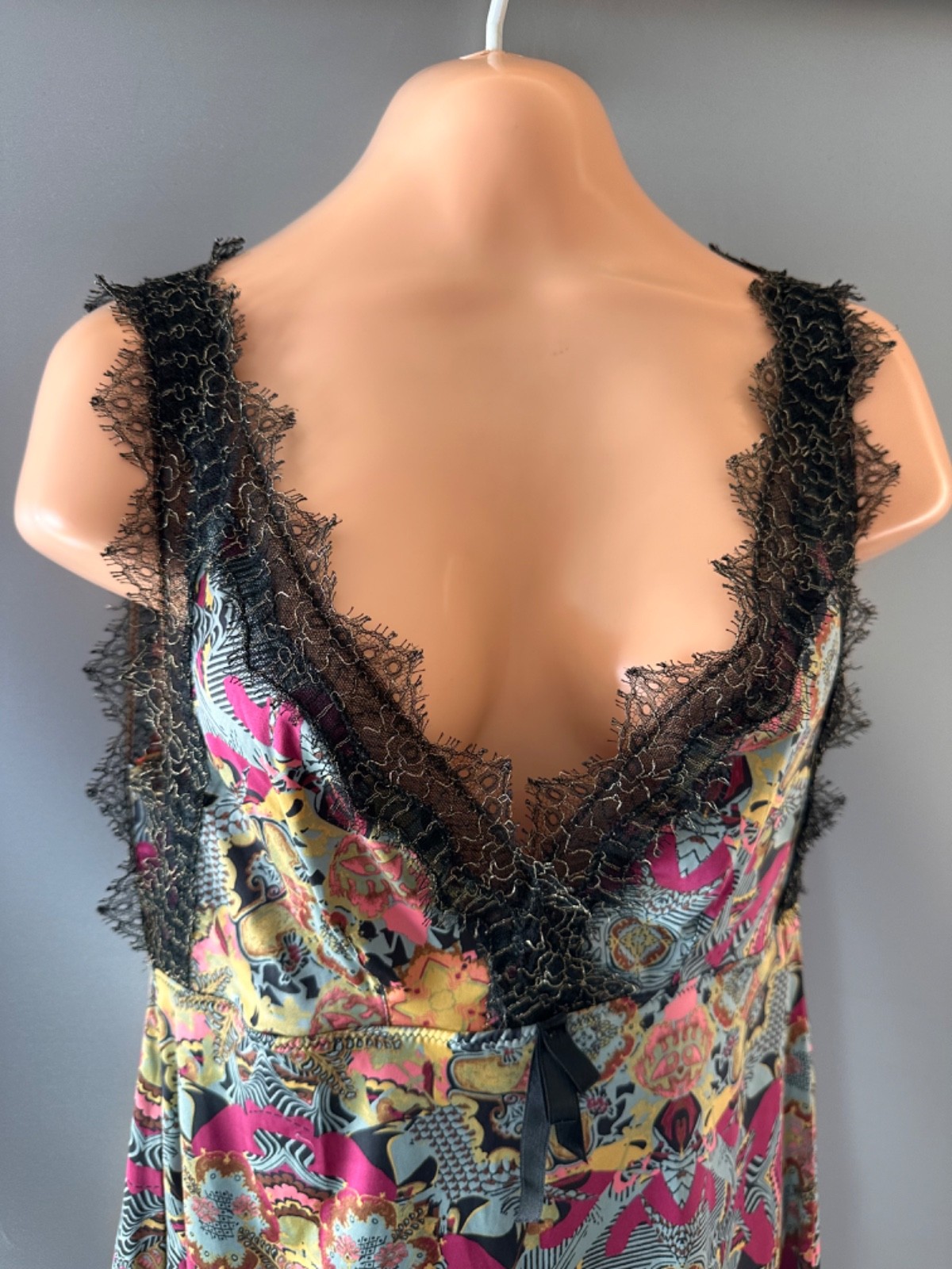 Vintage Y2K Christian Lacroix Lingerie Slip Dress Lace Trim Psychedelic Baroque