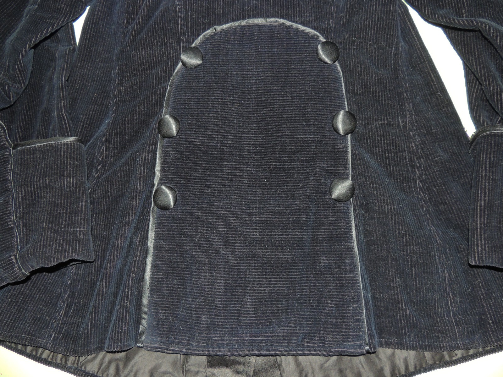 S Vintage 1910s Edwardian Walking Jacket Black Corduroy Silk Steampunk Rockstar