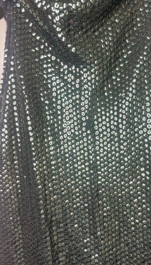 Vtg 70s Emerald Green Sequin Halter Maxi Dress ILGWU Union Made Disco Glam XS/S