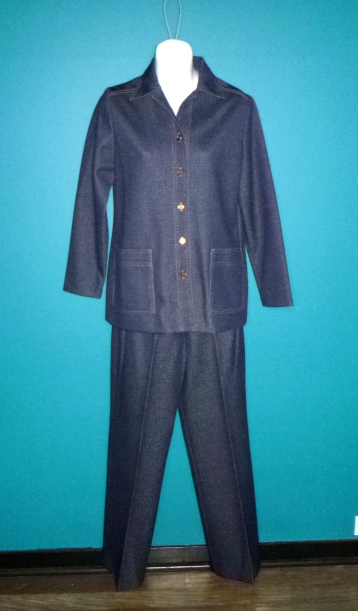 NOS Vtg 70s Graff Californiawear FAB Poly Denim Leisure Suit Pants Jacket Sz M