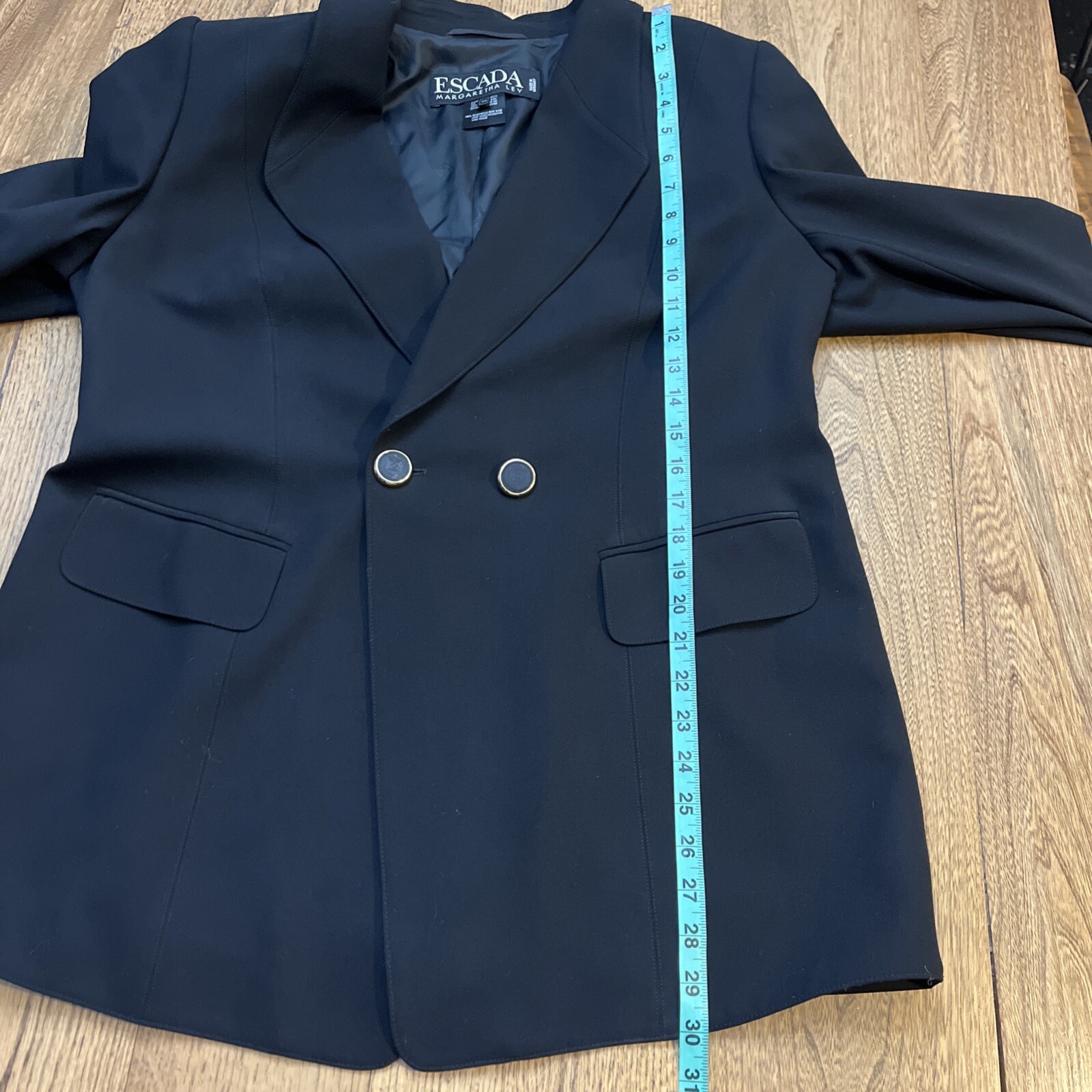Escada Margaretha Ley Black Blazer 100% Wool Vintage Luxury Jacket, Women&rsquo;s 44