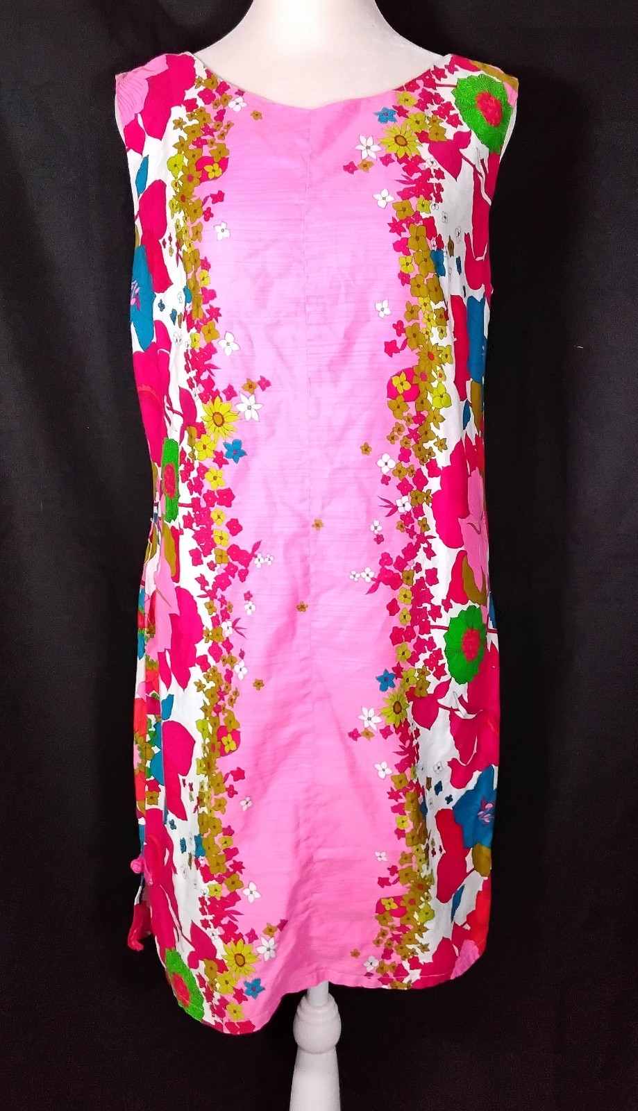 Beautiful Vtg 1960s Kamehameha Hawaiian Shift Mini Floral Dress Back Zip Sz Sm