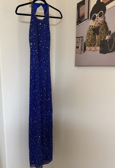 Y2K Vintage 100% Silk Shell Polyester Lining Blue Evening Gown Made in India