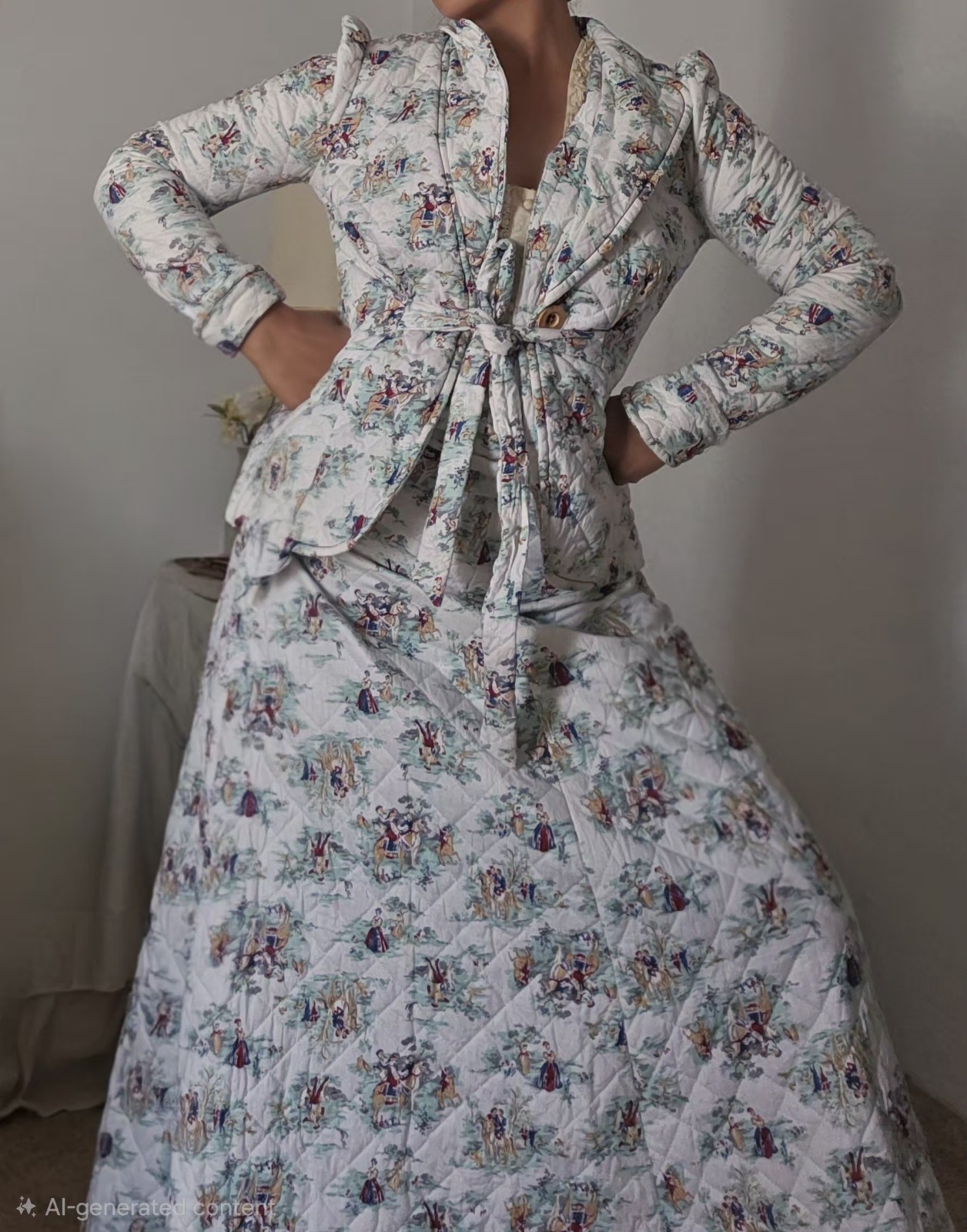 Vintage Rare Mr.Topper French Country/Colonial Quilted Jacket & Skirt Set