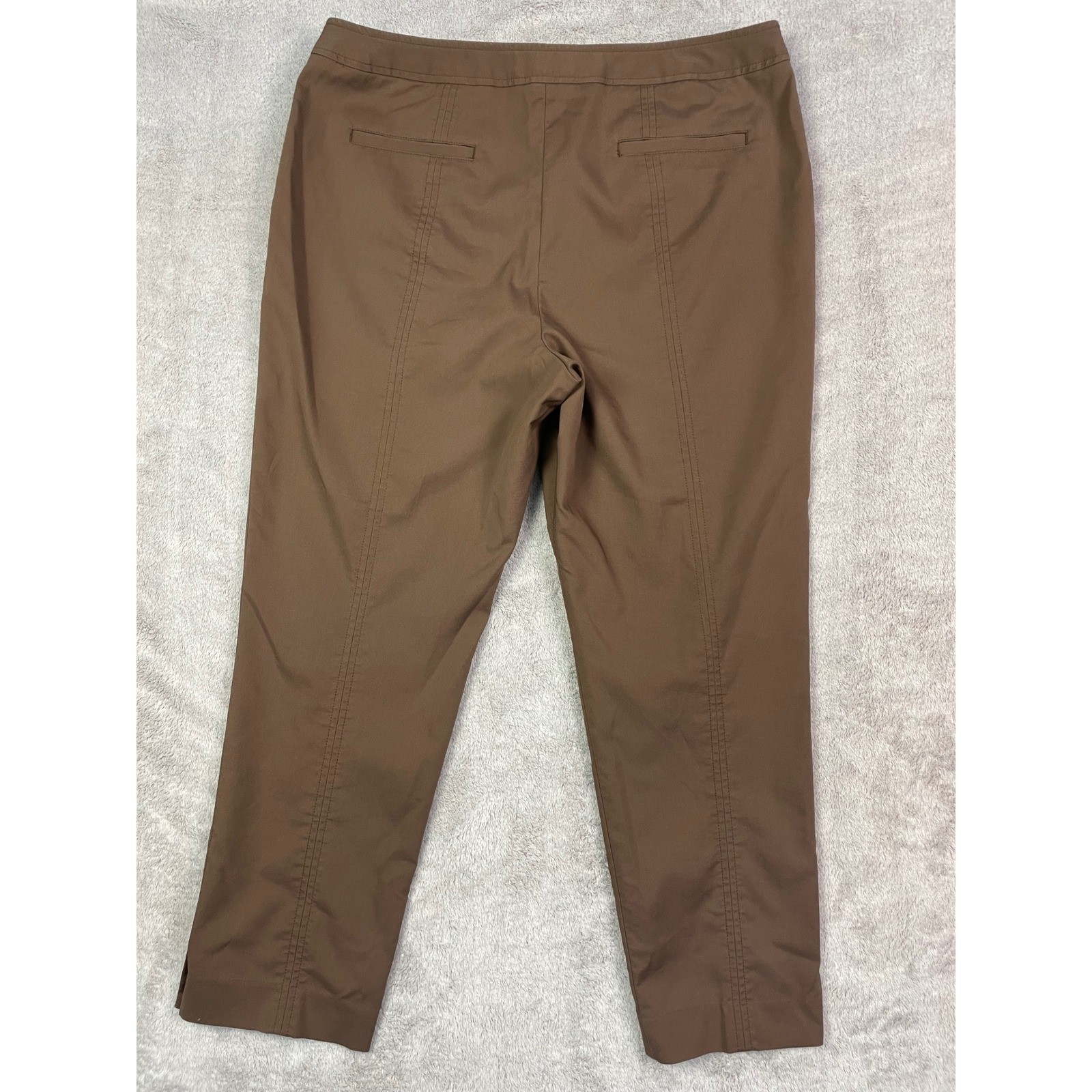 TALBOTS Heritage Ankle Pants 14P Petites Brown Cotton Blend Stretch Work Flaw