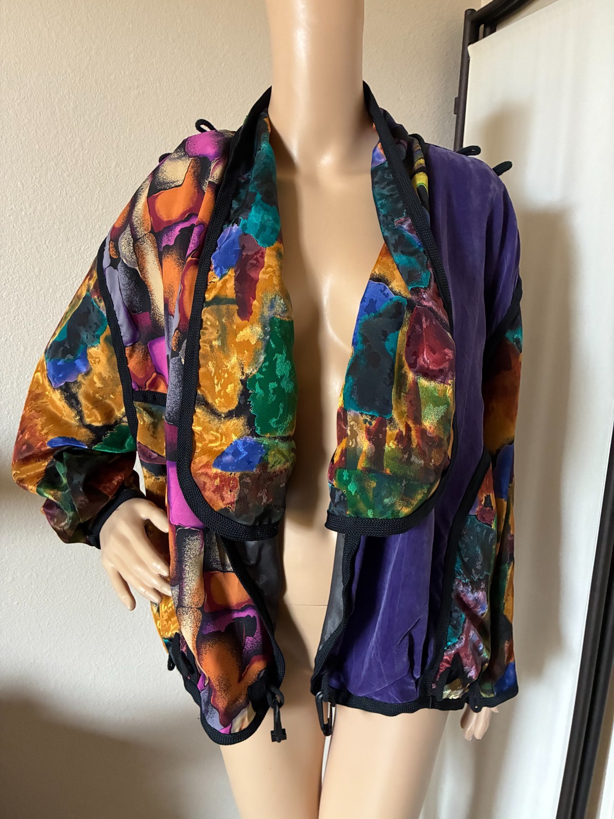 vtg 80&rsquo;s Miko Francisco colorful convertible jacket art to wear O/S