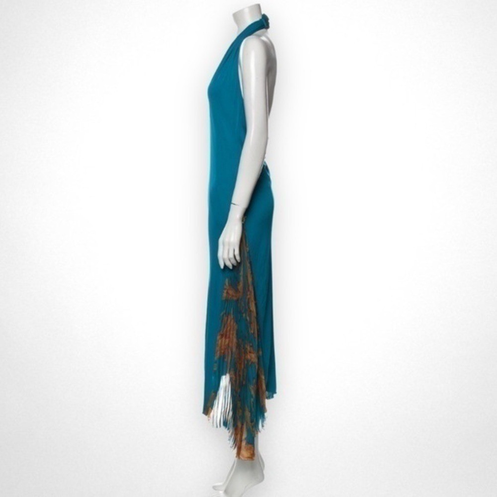 VERSACE ATELIER Haute Couture Runway Teal Blue Halter Medusa Dress 90&rsquo;s Y2K RARE