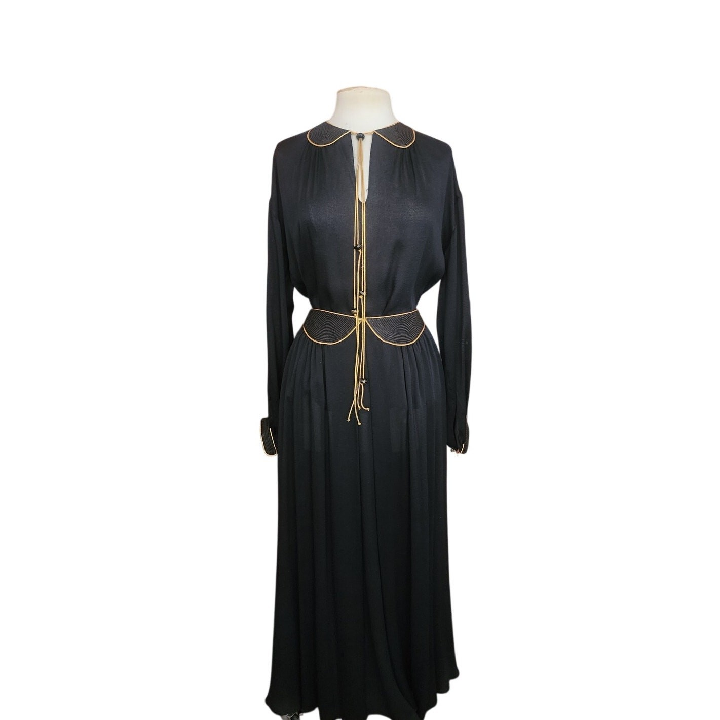 VTG 1970s Geoffrey Beene Ensemble Maxi Skirt Boho Shirt Evening Set Black Gold